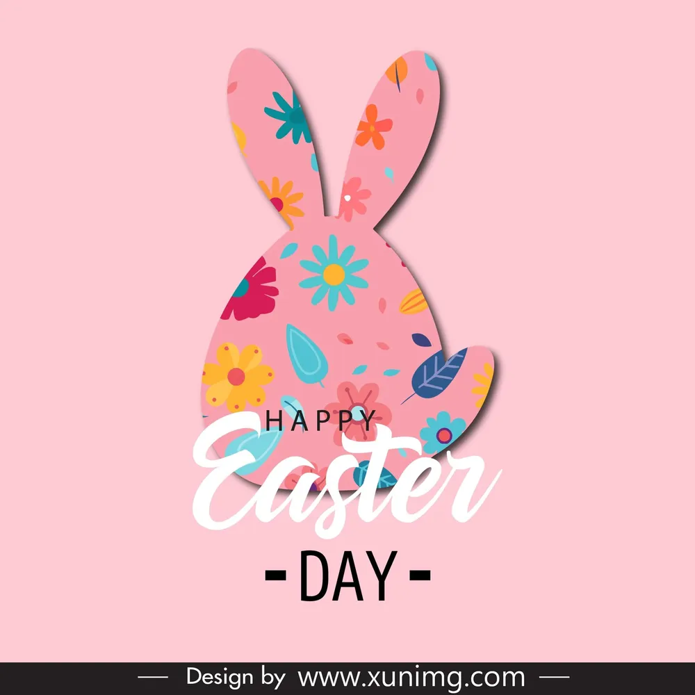 happy easter day card template flat rabbit head flowers leaves 
