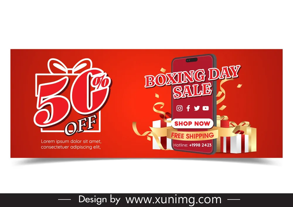 boxing day poster template dynamic confetti smartphone gift box 