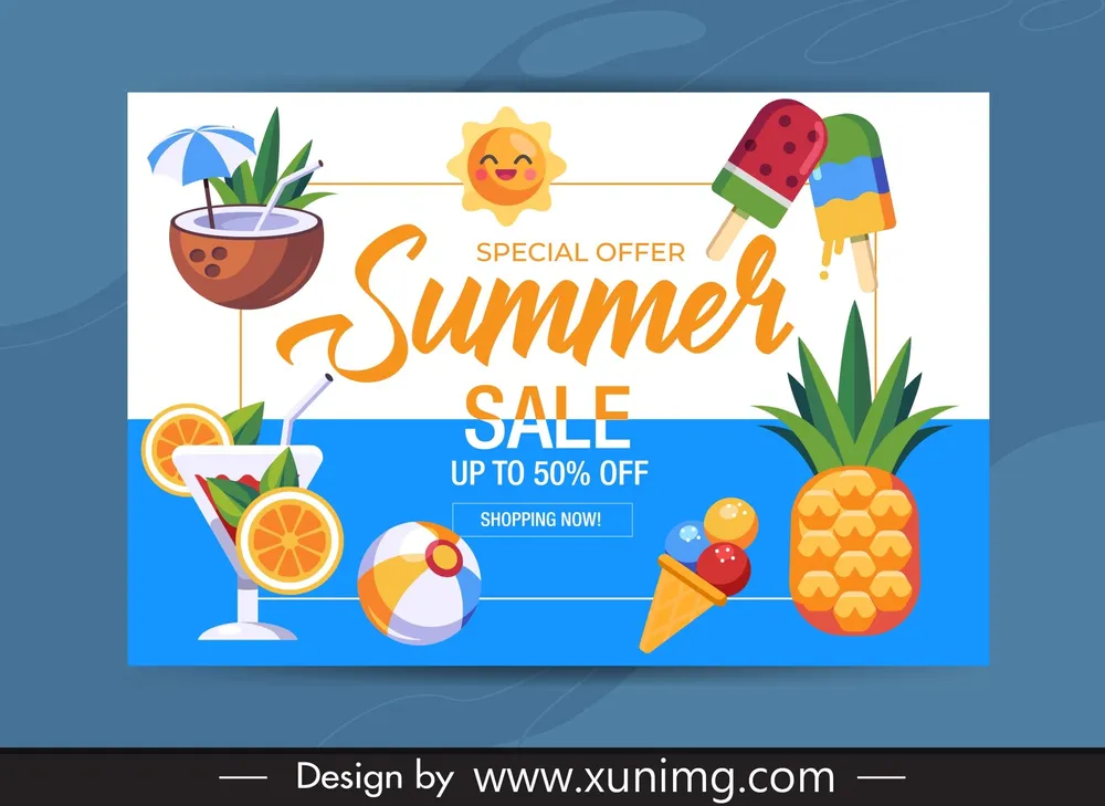 summer sale banner template elegant flat fod drink elements 