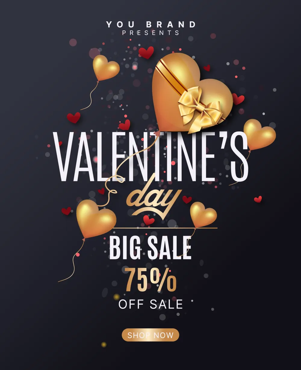 valentines day sale poster template modern dynamic hearts shape balloons 