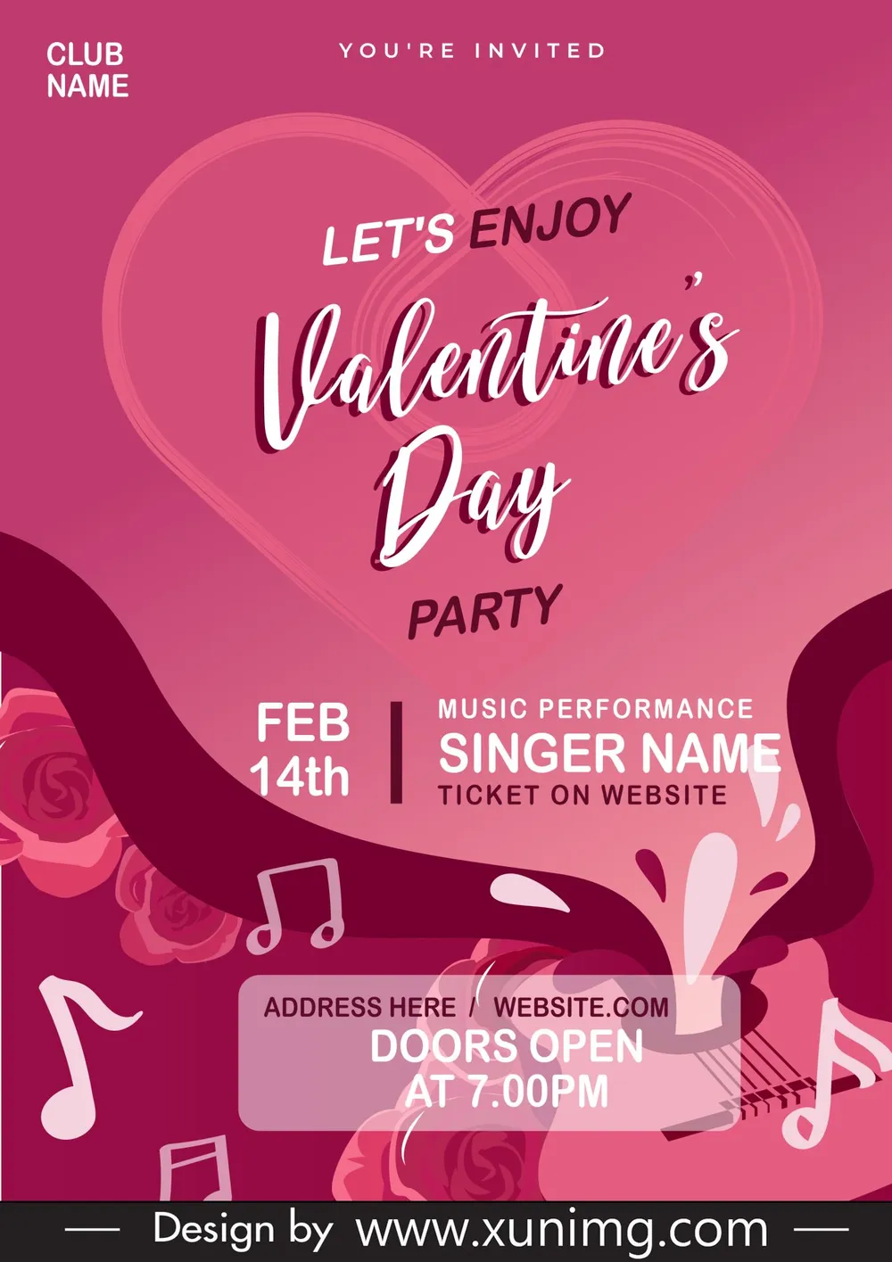 club valentines day party flyer template dynamic splashing decor 