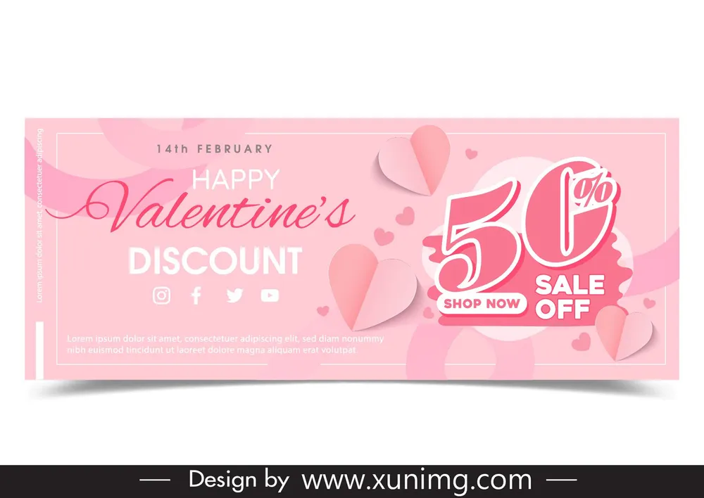 valentines day banner template flat dynamic love elements 