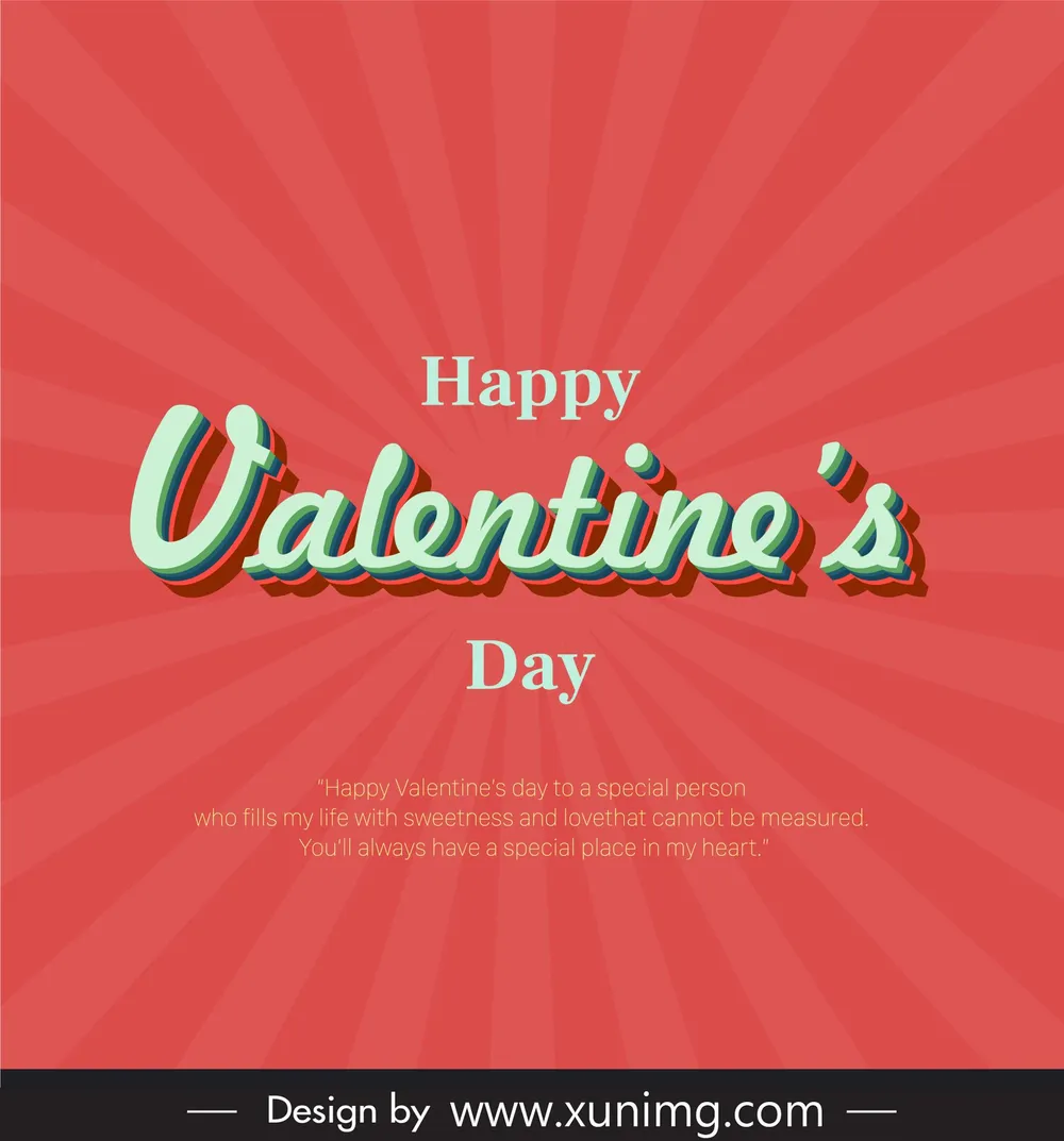 happy valentines day typography poster template dynamic rays texts decor 