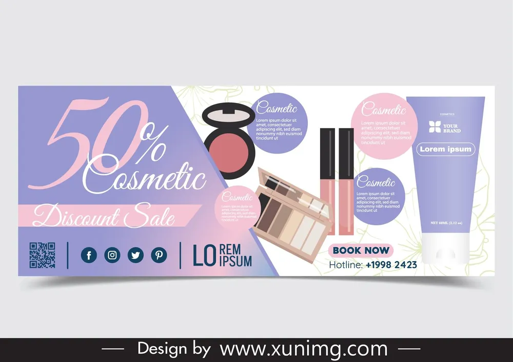 cosmetic sale banner template messy beauty objects 