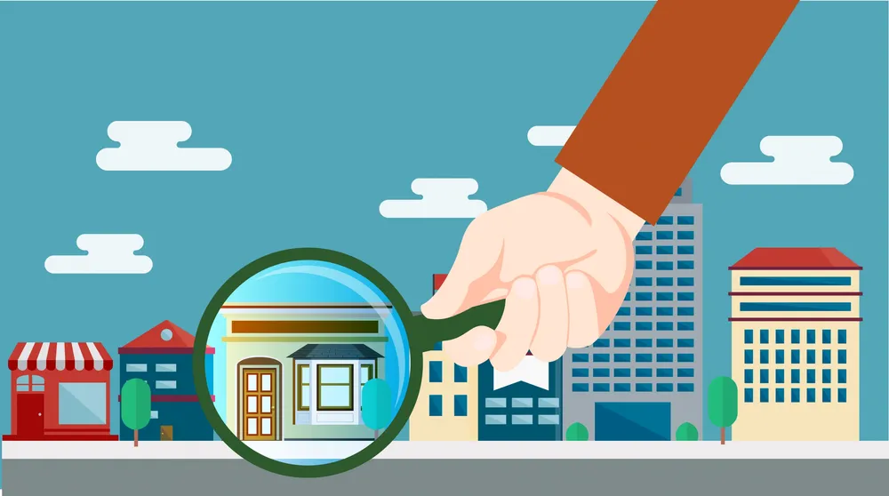 real estate sales background hand houses magnifier icons 