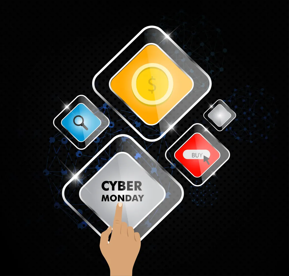 cyber monday sale background shiny transparent polygon icons 