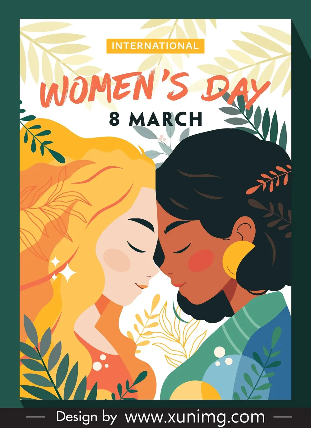 international womens day poster template flat lady faces leaf classic 