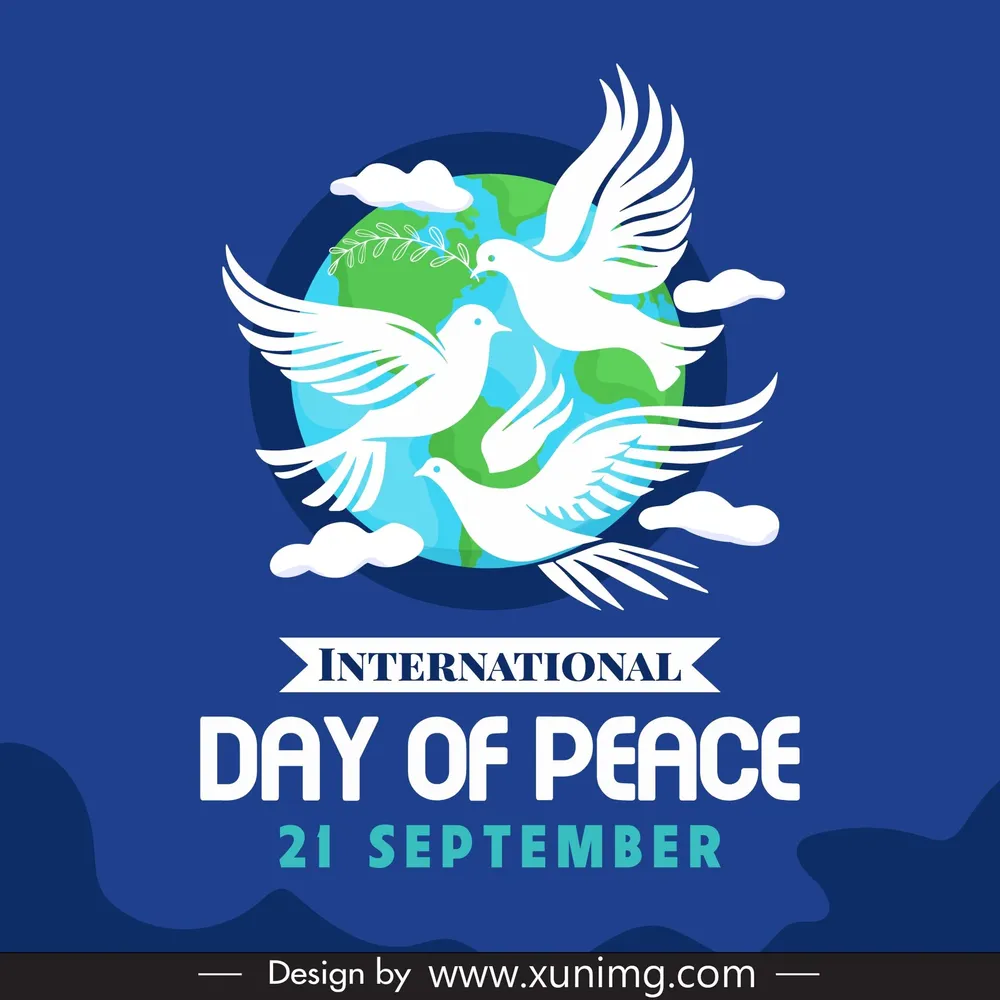 international peace day poster template dynamic flat flying doves earth contrast 