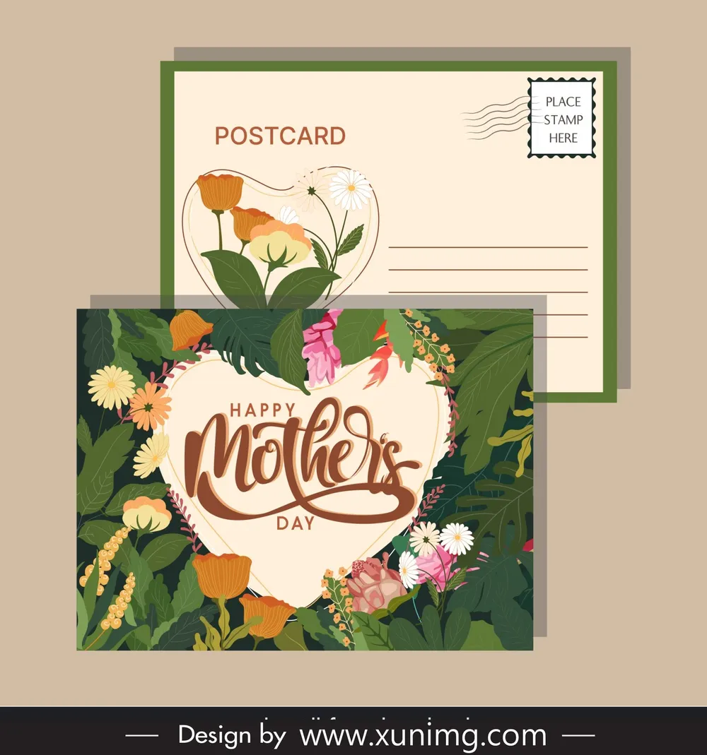 mother day postcard templates elegant floral hearts decor 