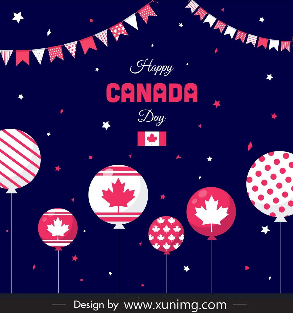 canada independence day poster template elegant flat ribbon flag balloons stars decor 