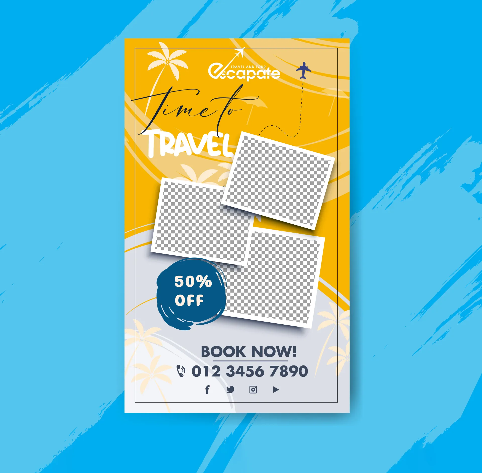 travel roll up banner template checkered image coconut tree decor 