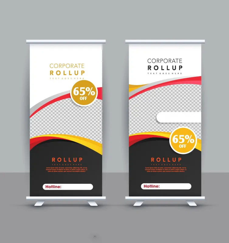 company promotional roll up banner template elegant contrast checkered curves 