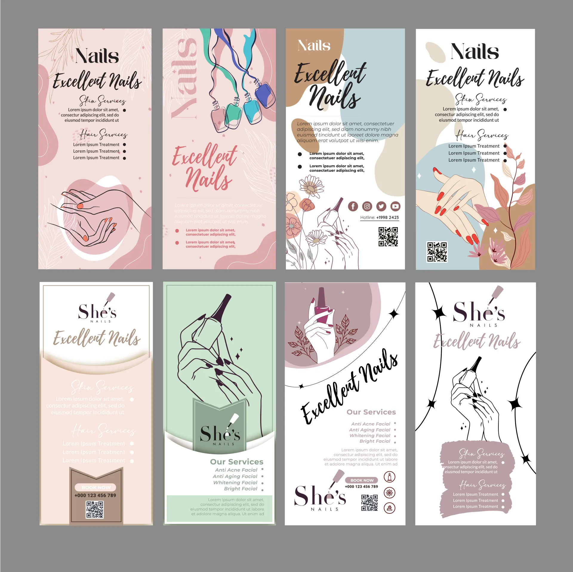 nail salon roll up banner templates collection classical vertical beauty elements 