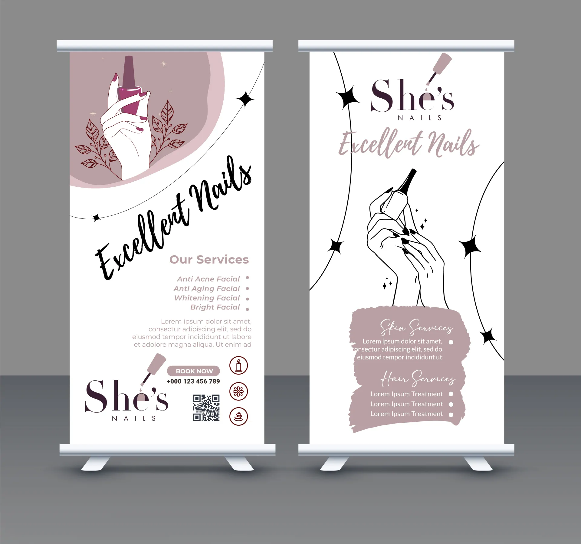 nail salon roll up banner templates elegant handdrawn classic standee 
