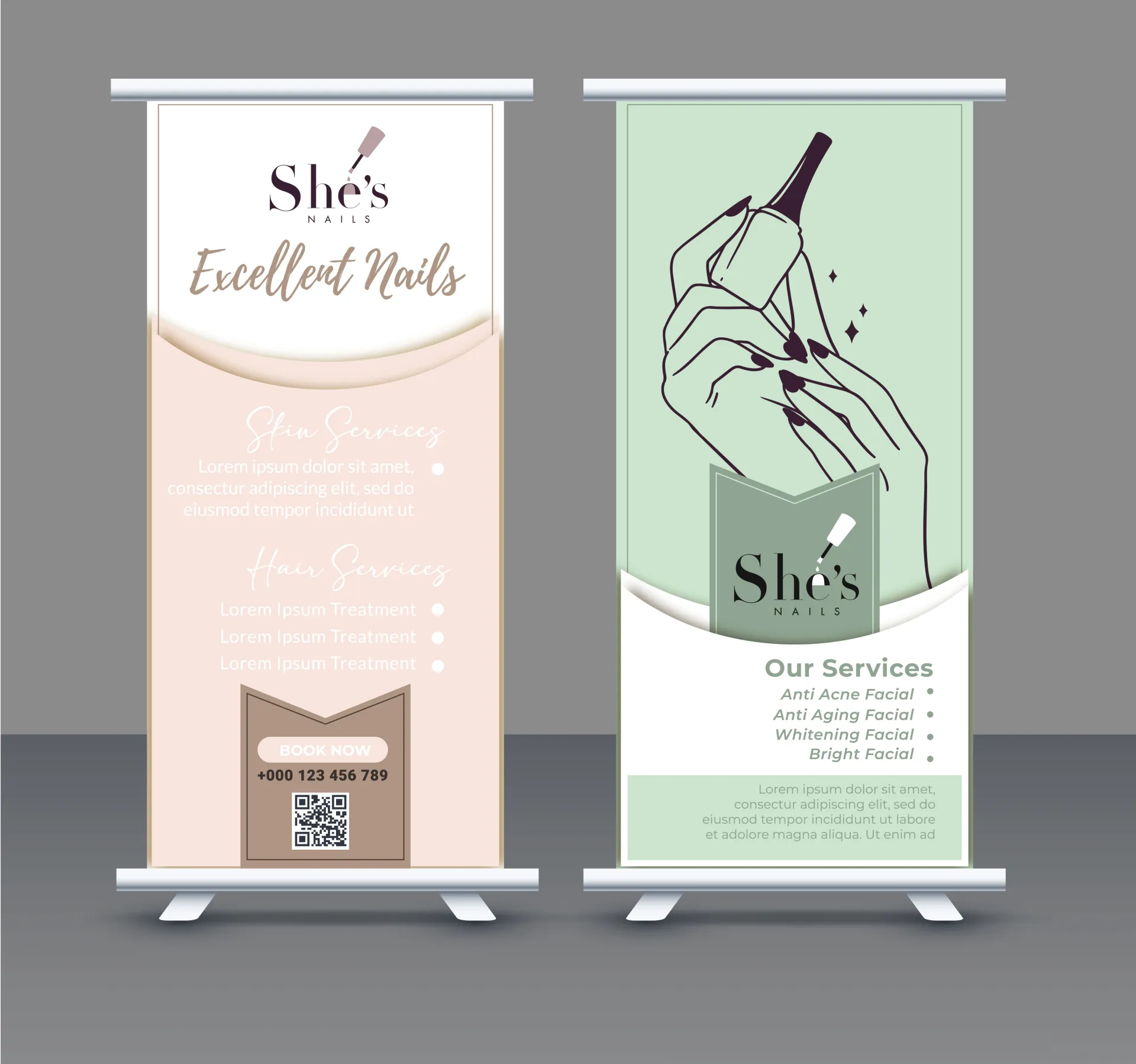 nail salon roll up banner template elegant standee hands 