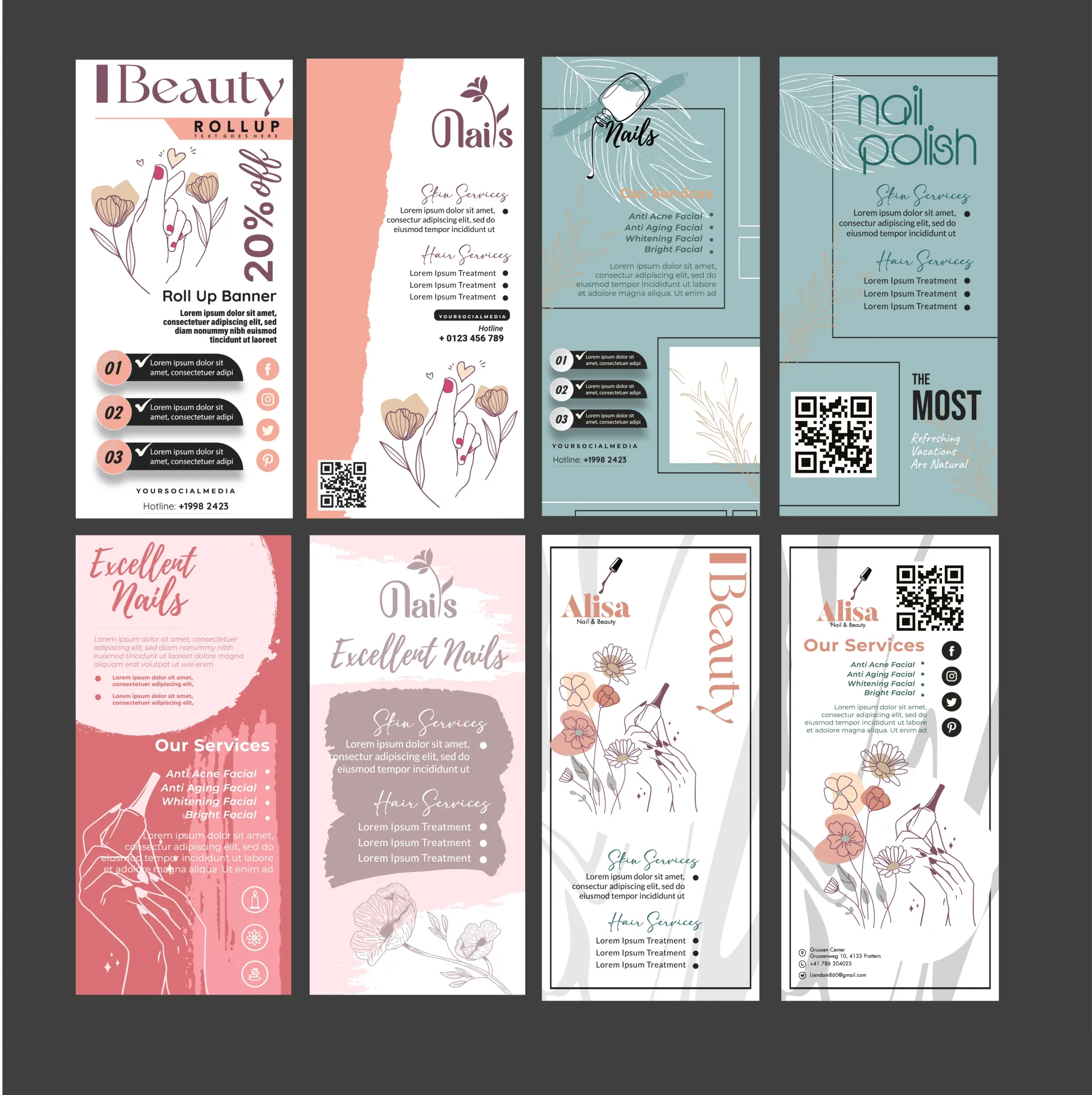 nail salon roll up banners templates elegant classical vertical 