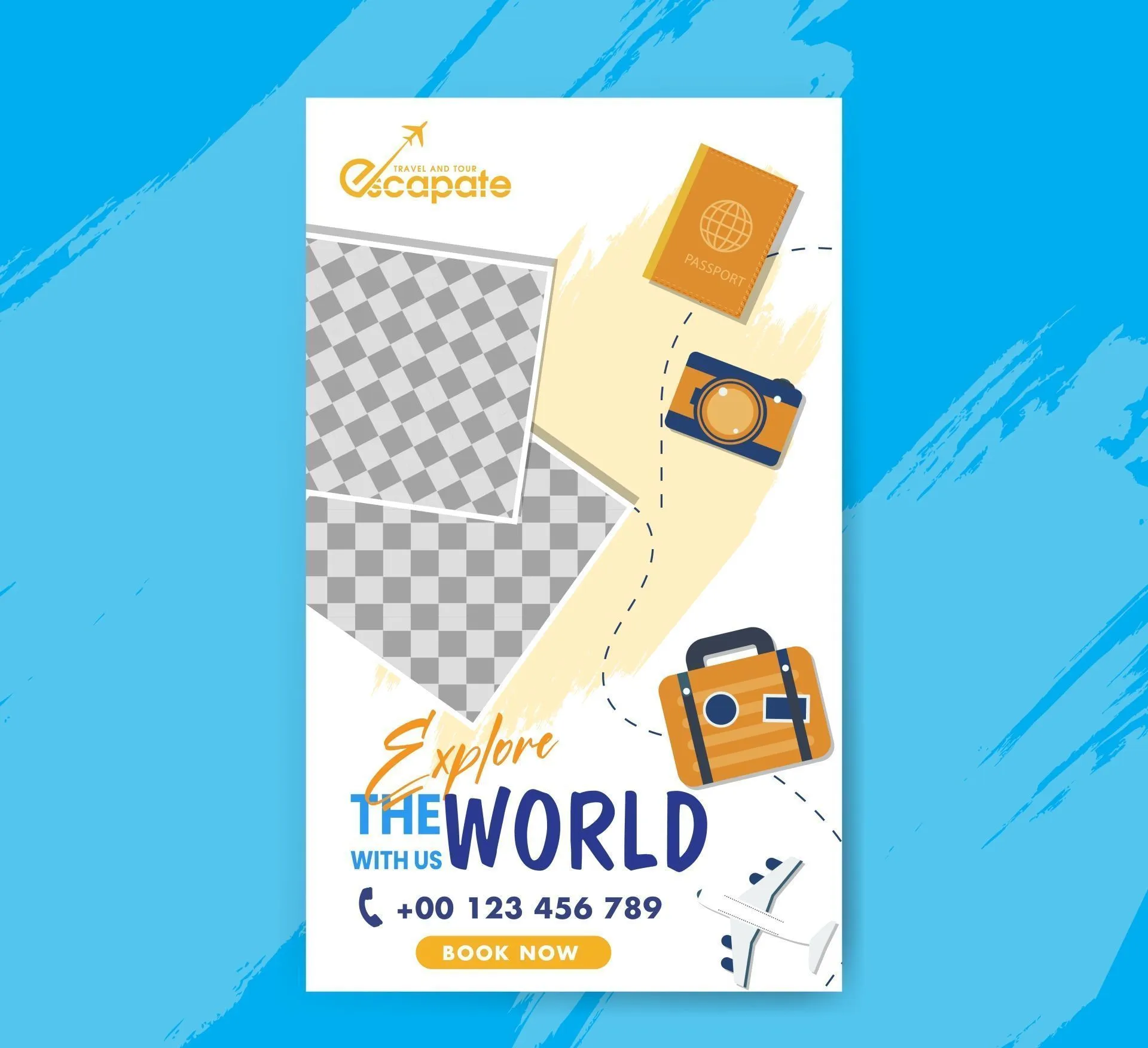travel roll up banner template checkered picture tourism elements 