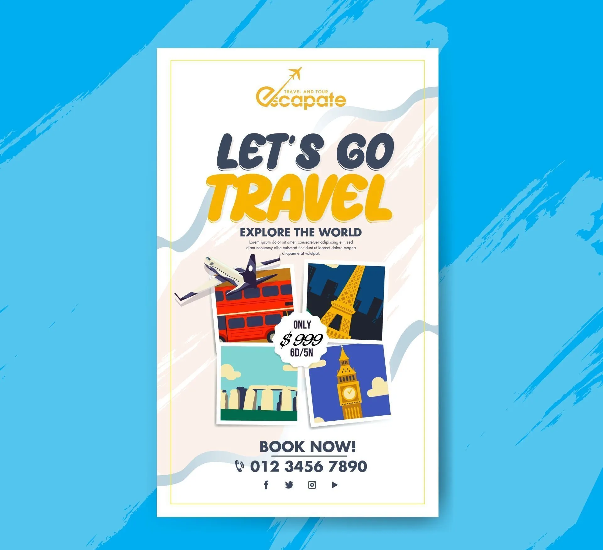 travel roll up banner template elegant flat classic landmarks 