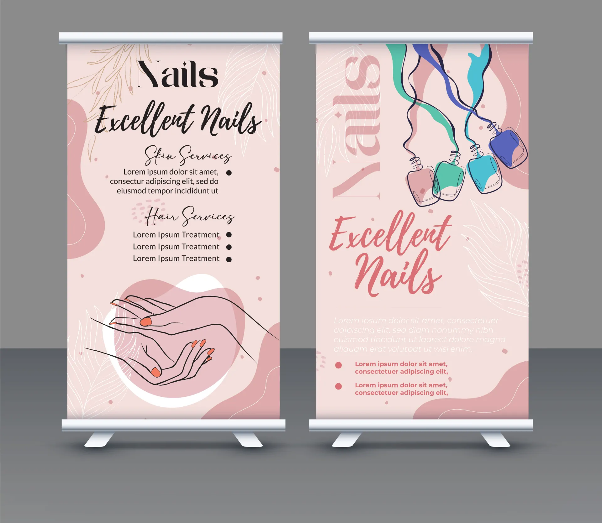 nail salon roll up banner templates classic leaves vertical design 