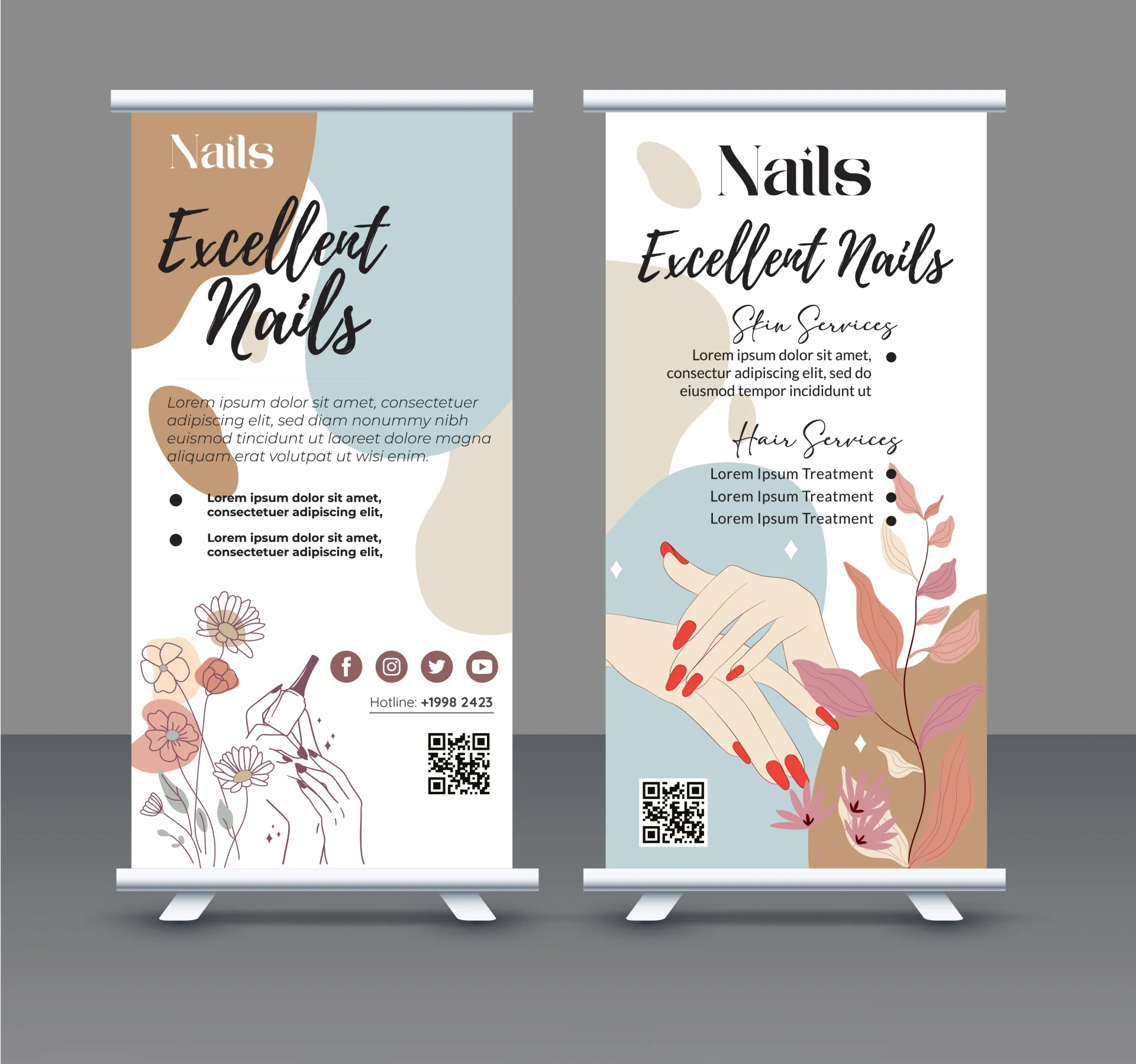 nail salon roll up banner templates elegant flowers hands decor 