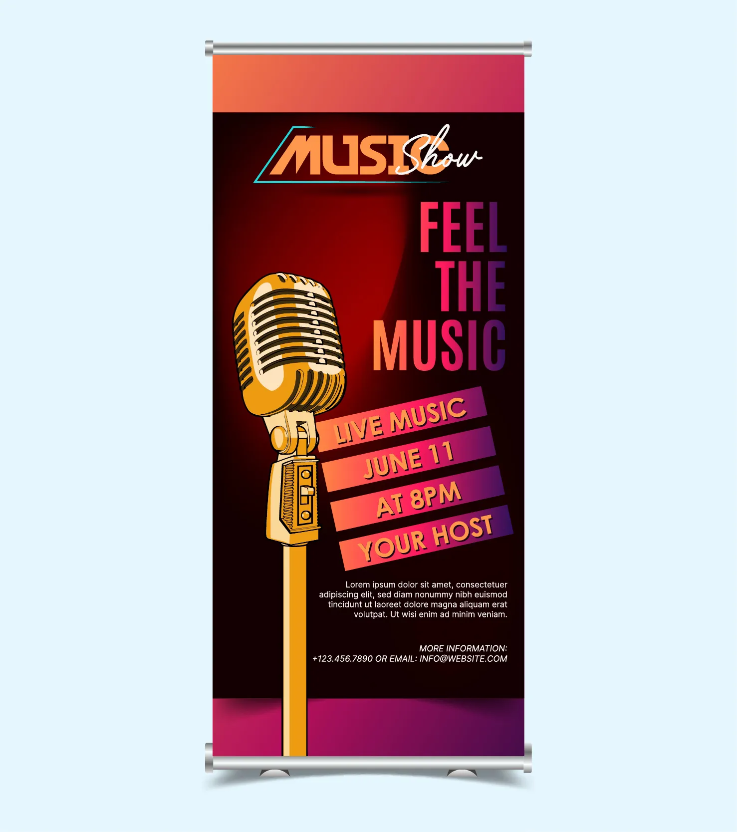 music show roll up banner template classic microphone contrast 