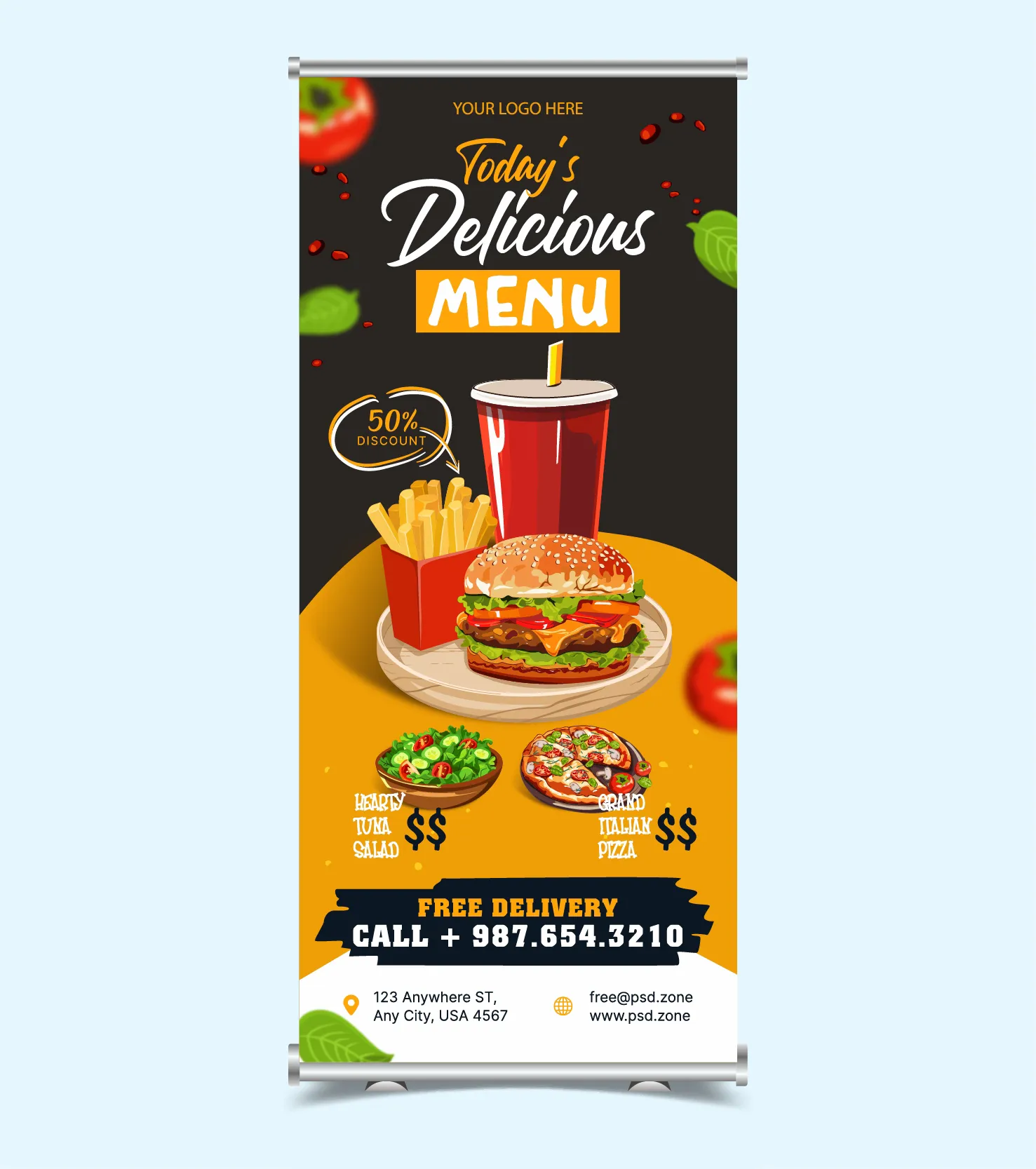 fast food restaurant roll up banner template modern elegance 