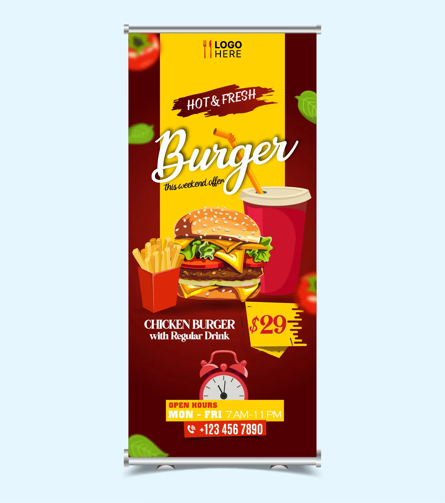 fast food restaurant roll up banner template elegant hamburger decor 