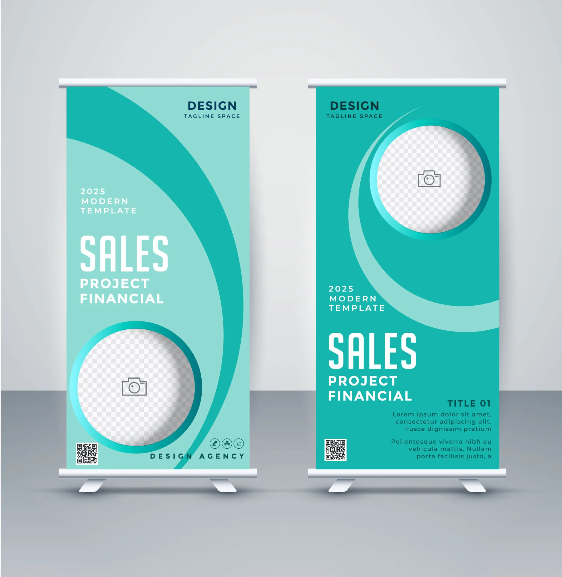 corporate roll up banner template elegant checkered circle curves 