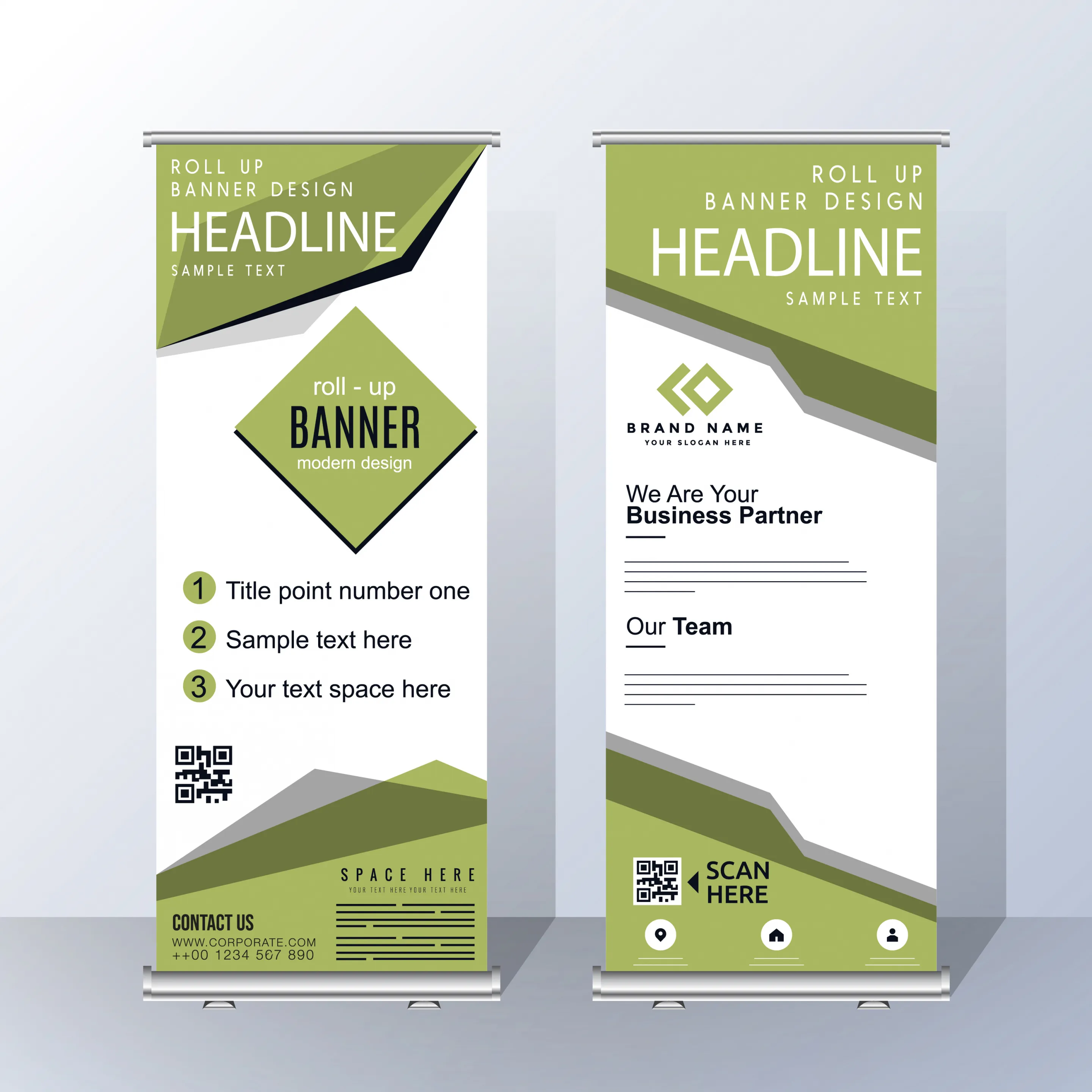 roll up banner templates elegant bright green white 