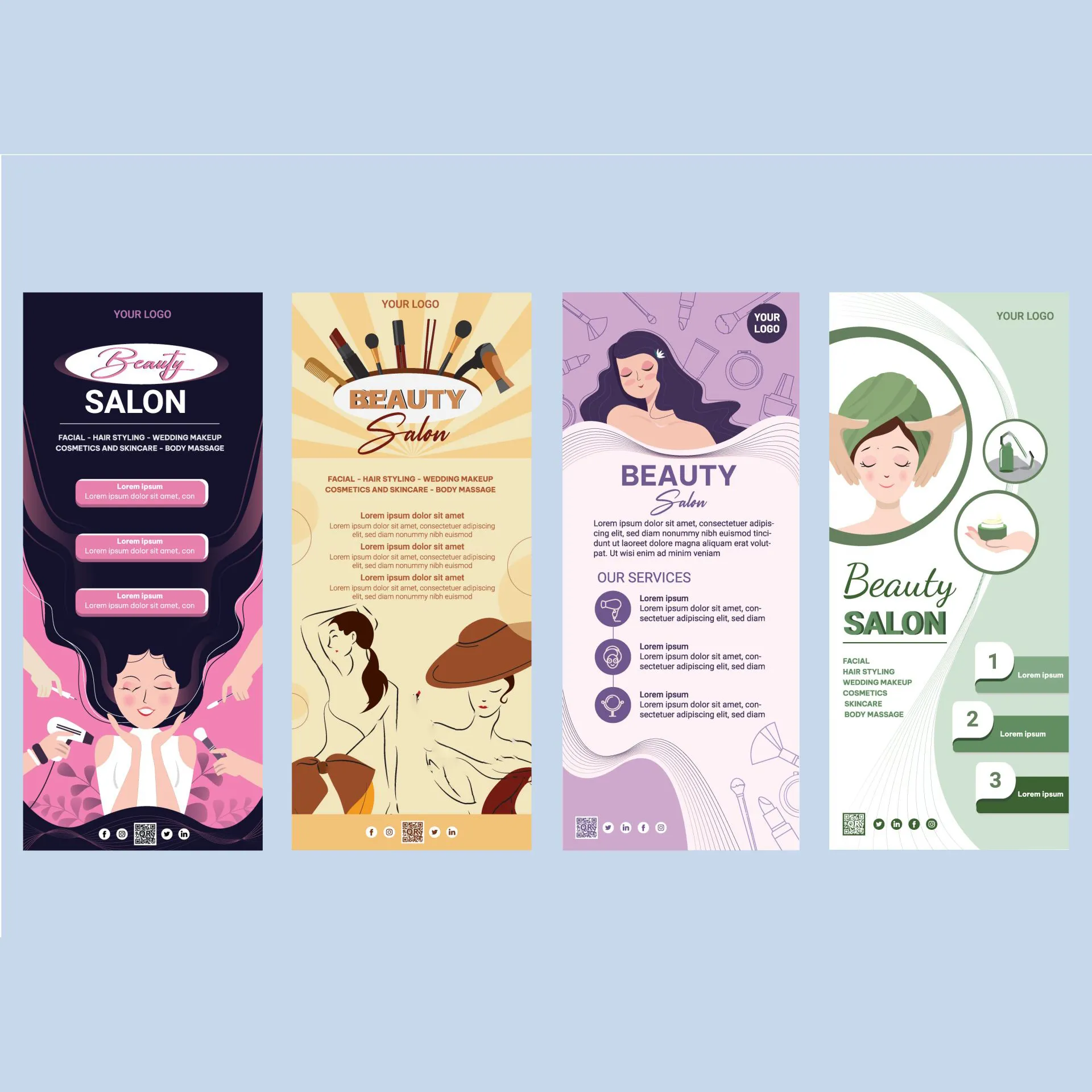  beauty salon banner templates collection cute handdrawn cartoon 