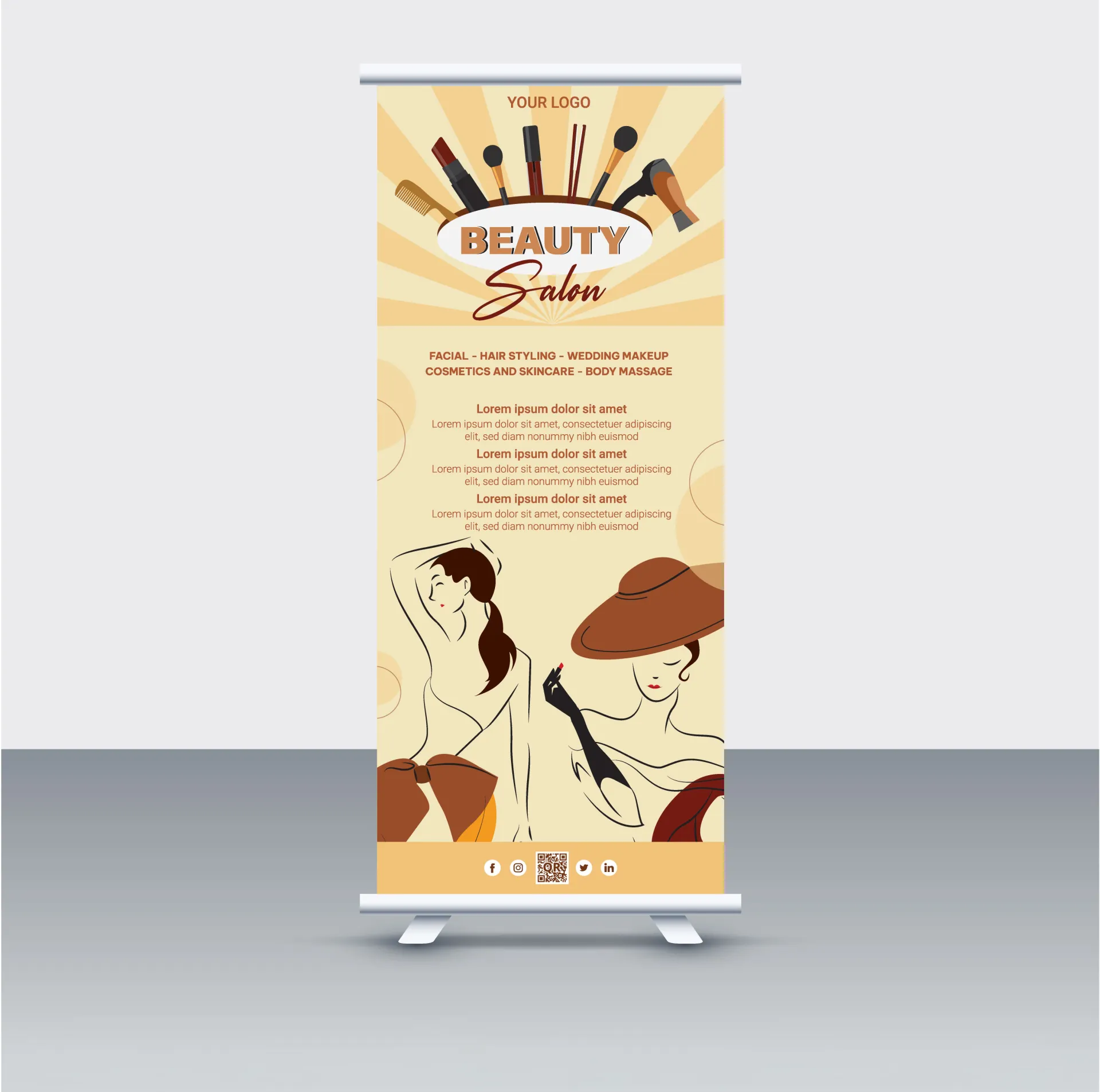 standee beauty salon advertising template handdrawn classic lines 
