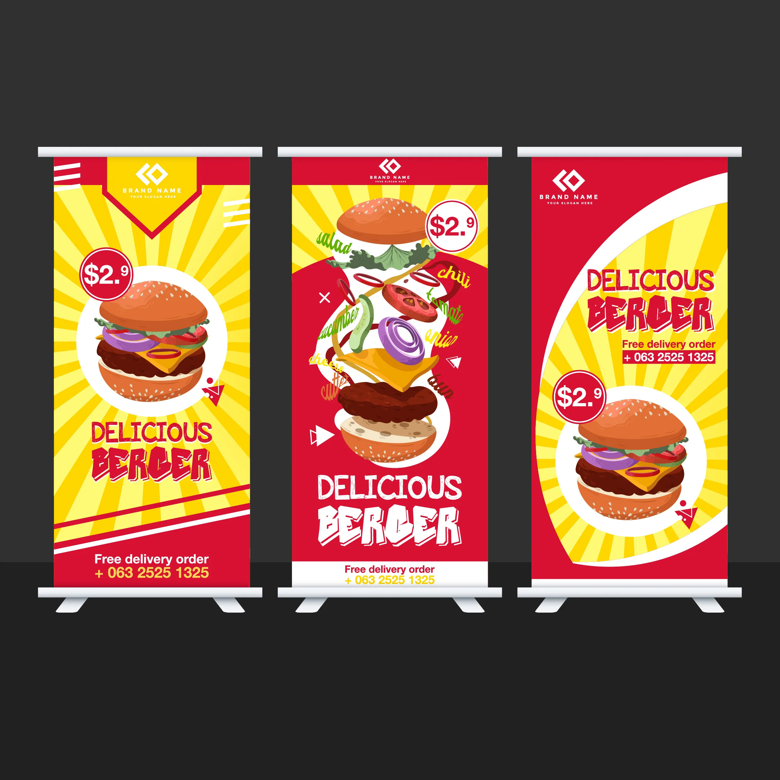 fast food banners colorful vertical roll up design 