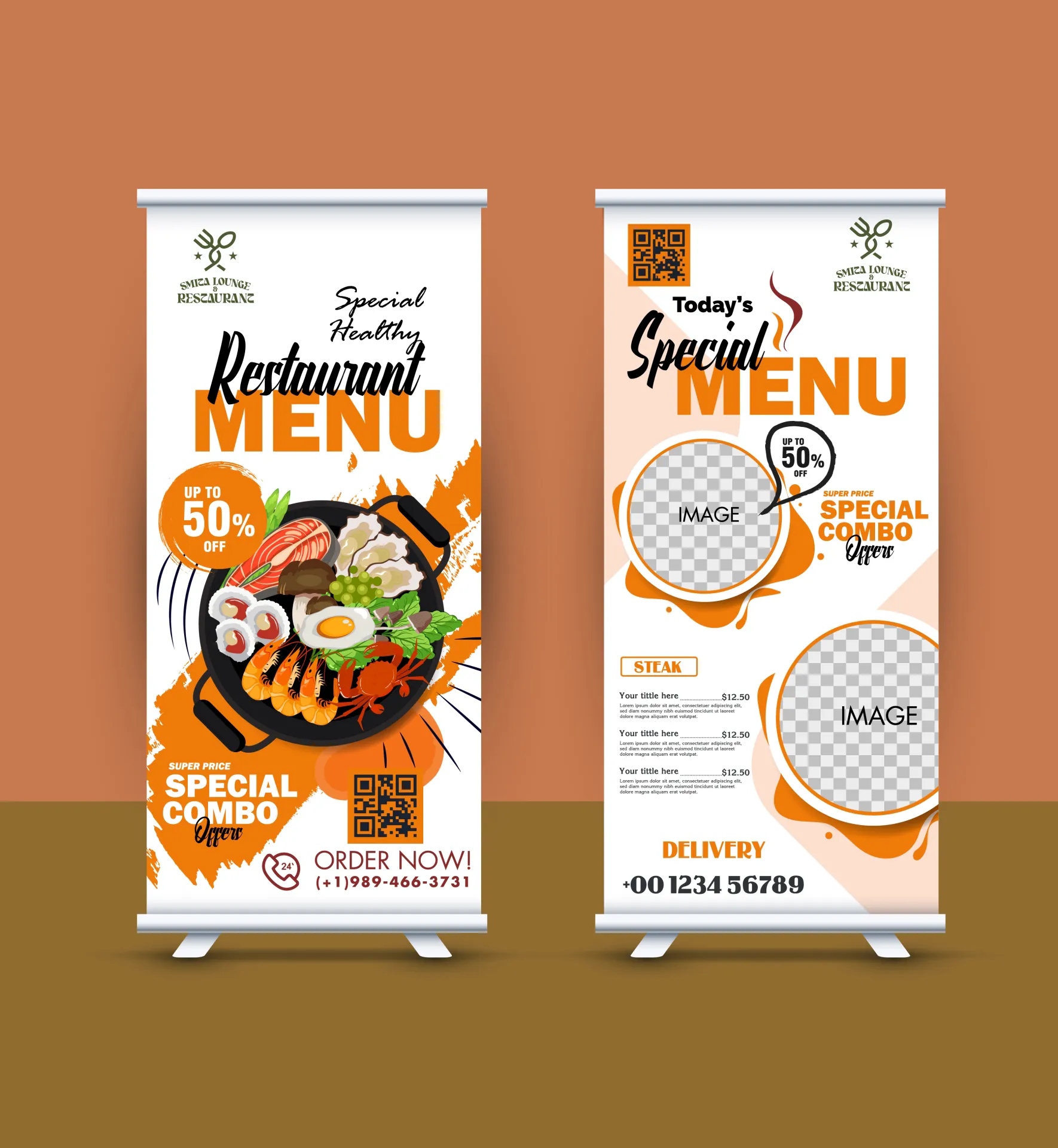 standee restaurant food menu templates seafood pan checkered decor 
