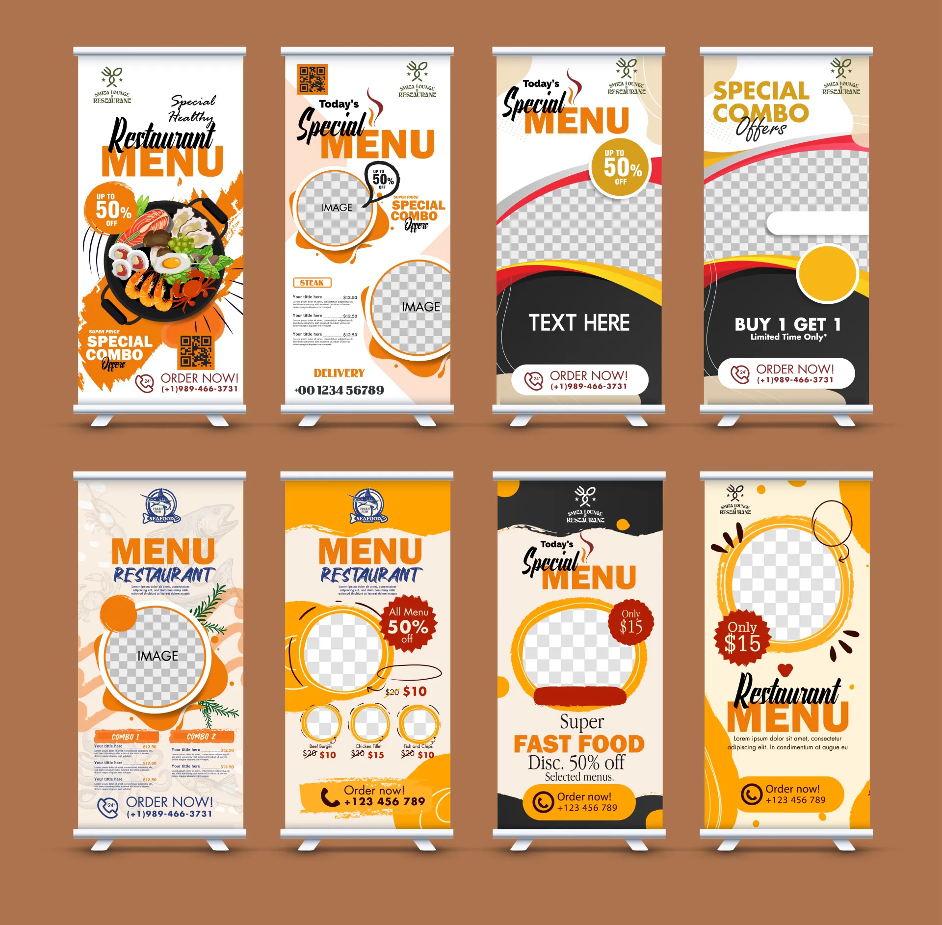 standee restaurant food menu templates collection circle checkered curves 
