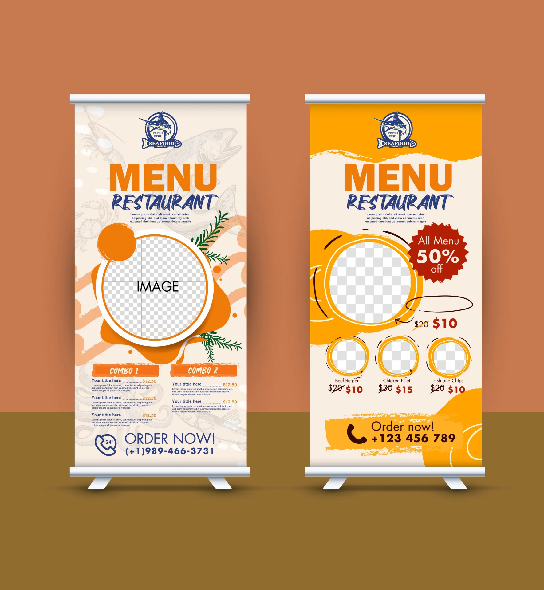 standee restaurant food menu templates checkered circles ingredients decor