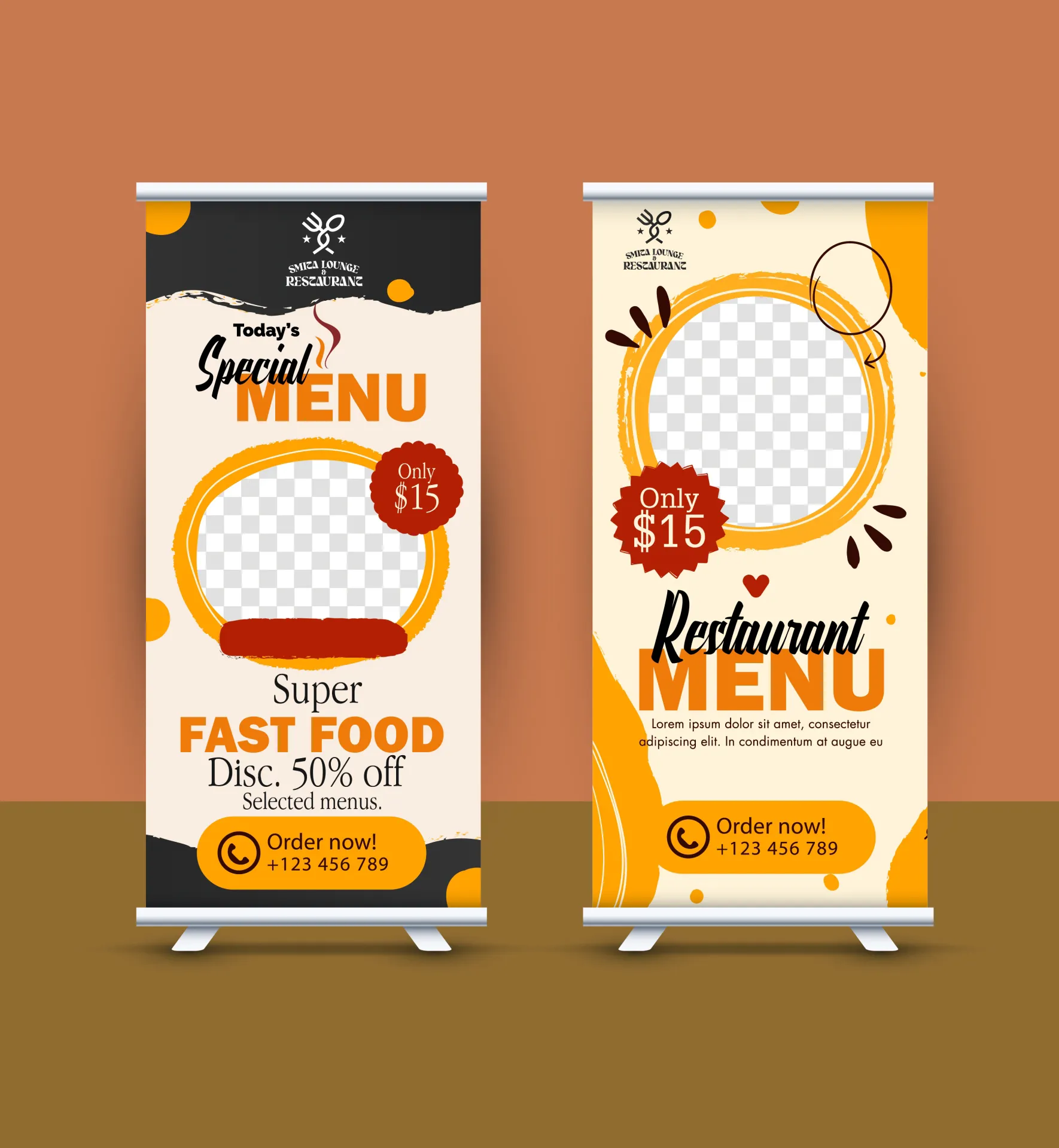 standee restaurant food menu templates checkered circles 