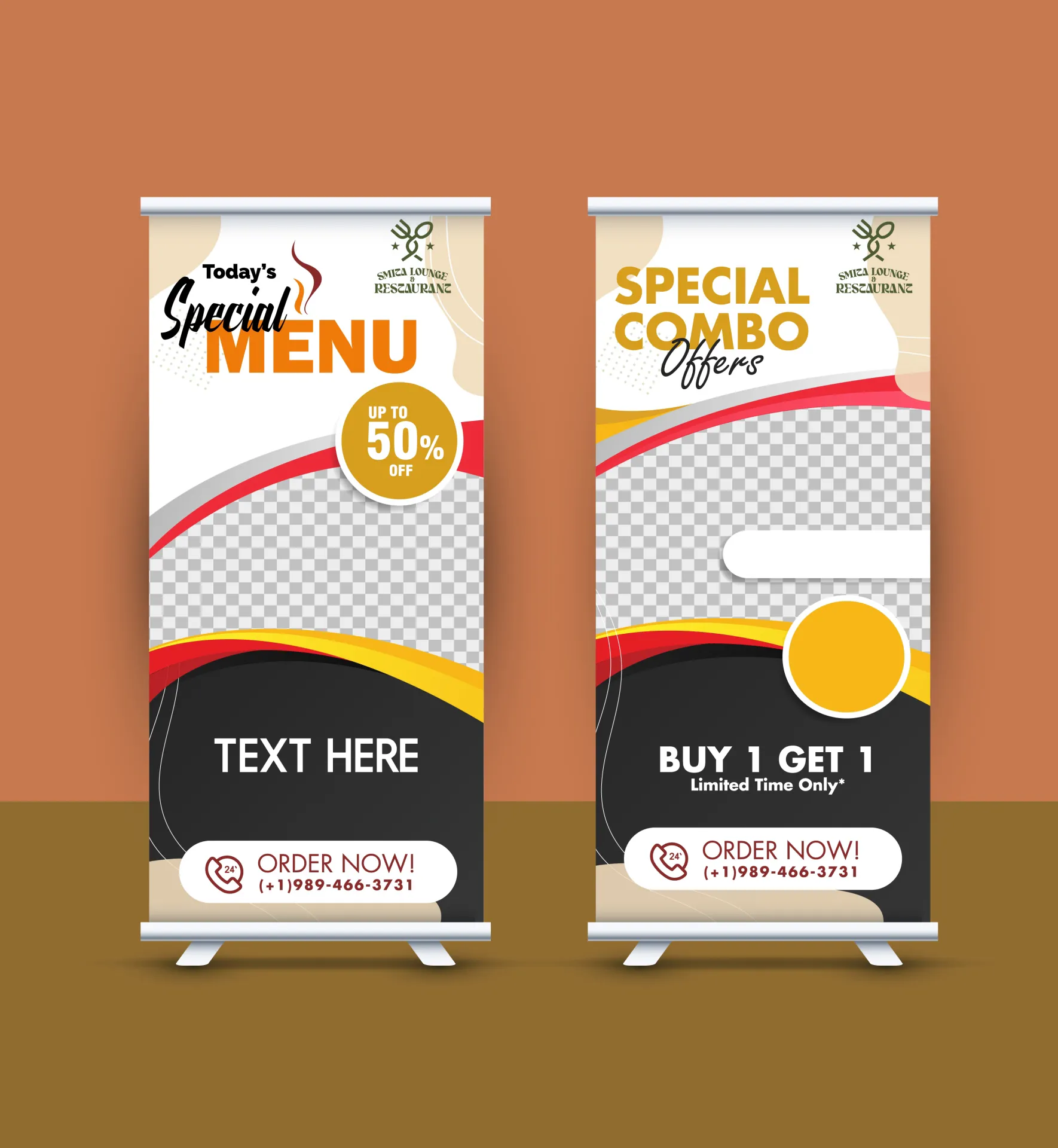 standee restaurant food menu template checkered curves decor 