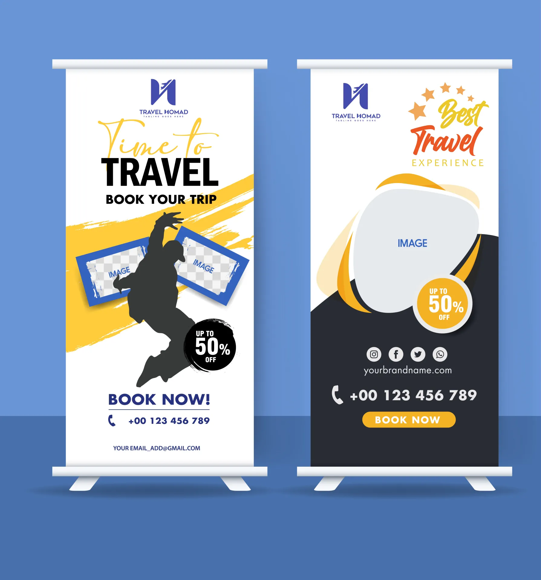travel rollup banner template dynamic silhouette contrast design 
