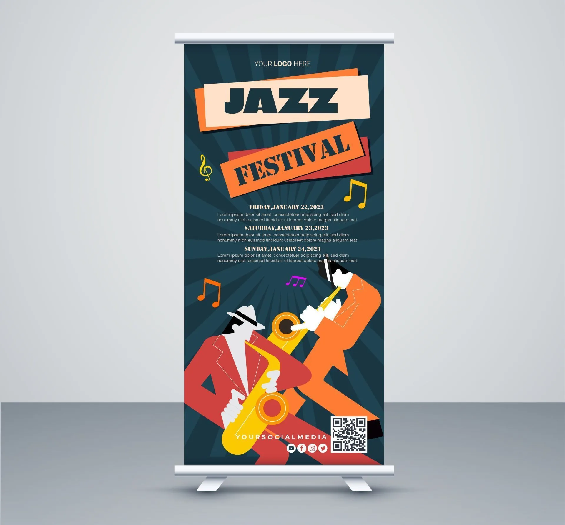 jazz music concert banner template dynamic roll up design 