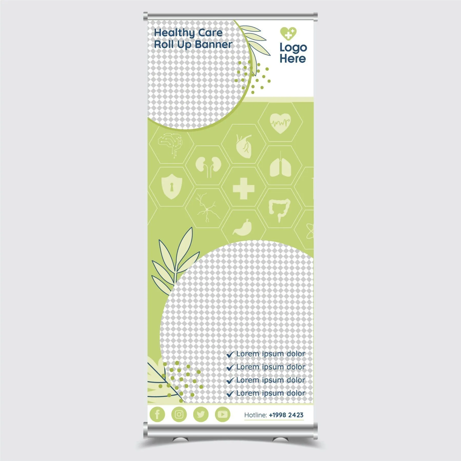 healthy care banner template roll up medical elements 