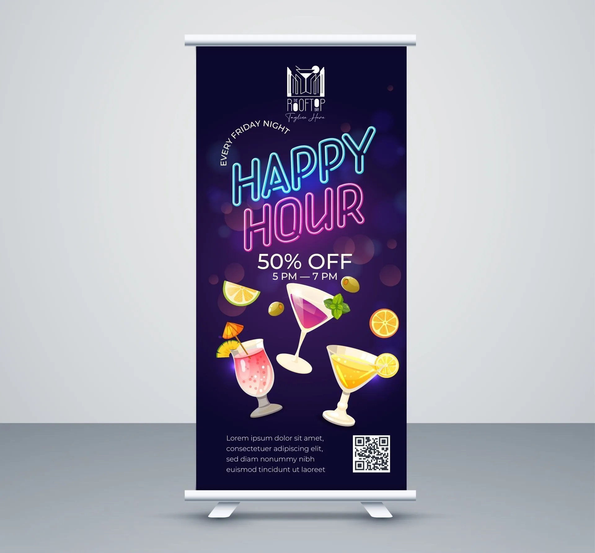cocktail bar banner template elegant dark dynamic roll up 
