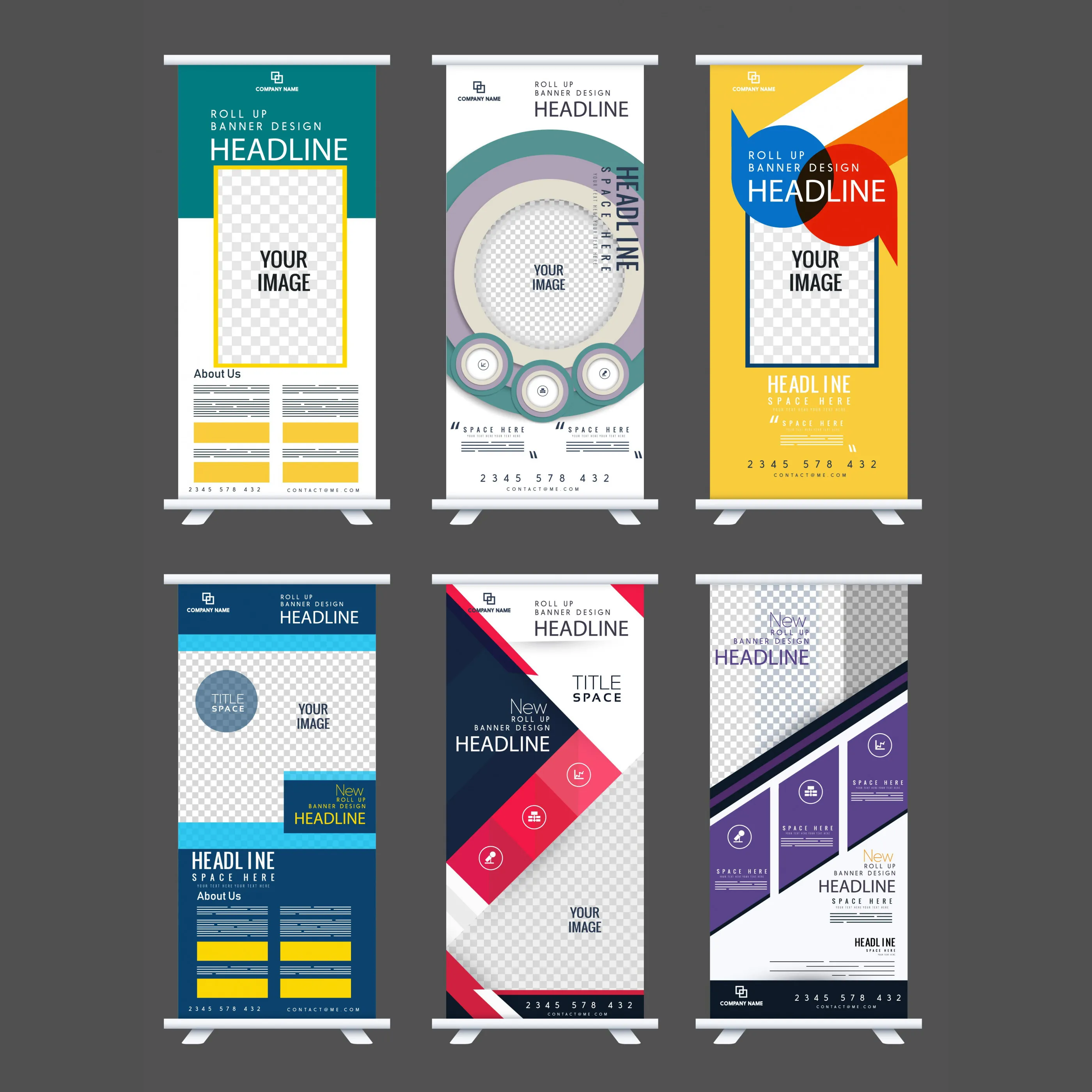 rolled standee banners checkered decor colorful modern design 