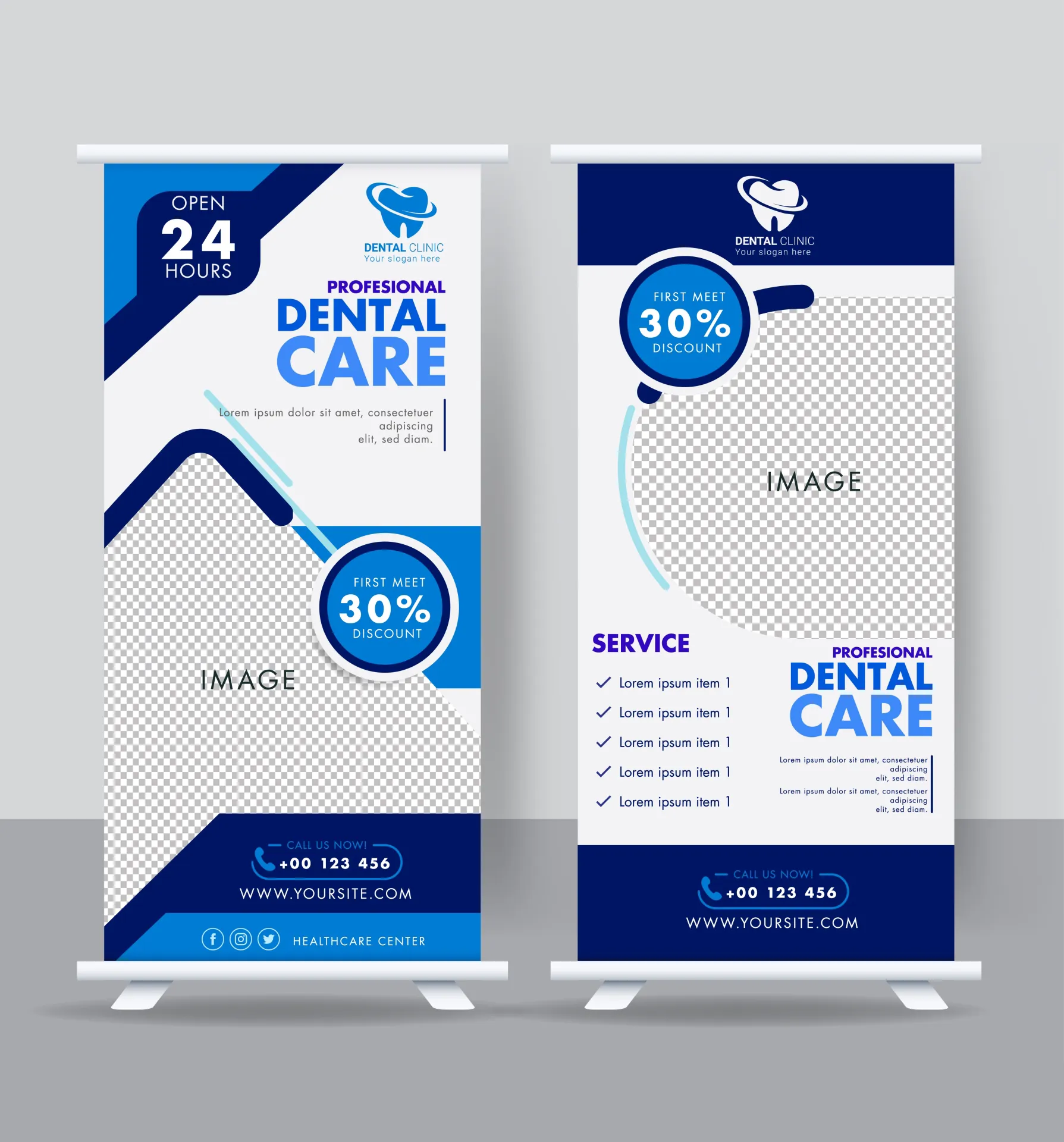 dental care roll up banner template elegant checkered geometry 