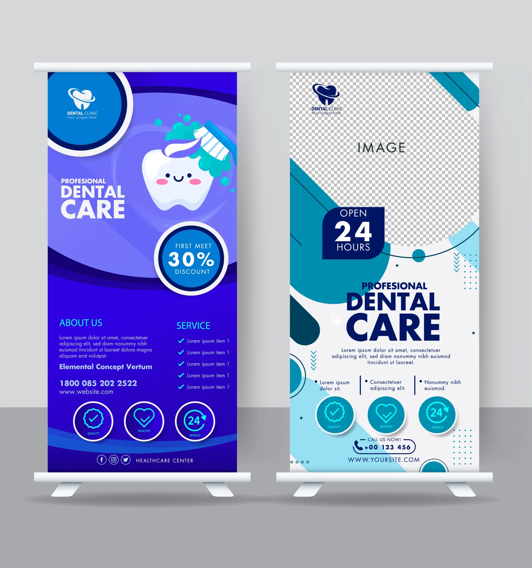 dental care roll up banner template elegant stylized tooth checkered decor 