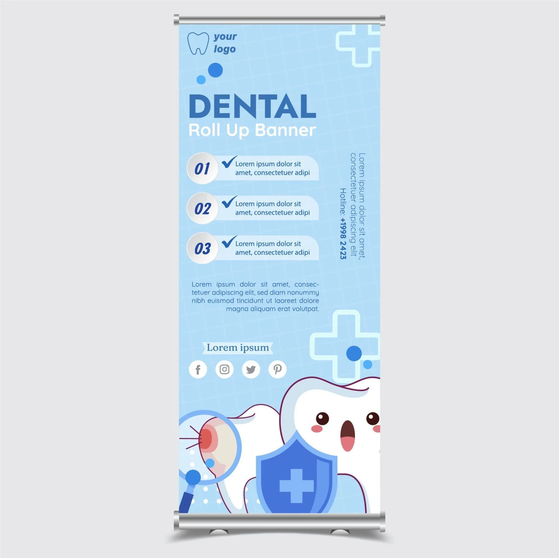 dental roll up banner template cute stylized teeth