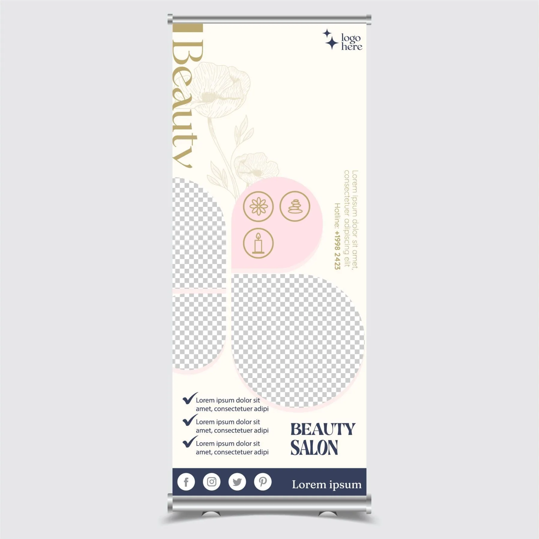 beauty spa roll up banner template flat checkered flora 