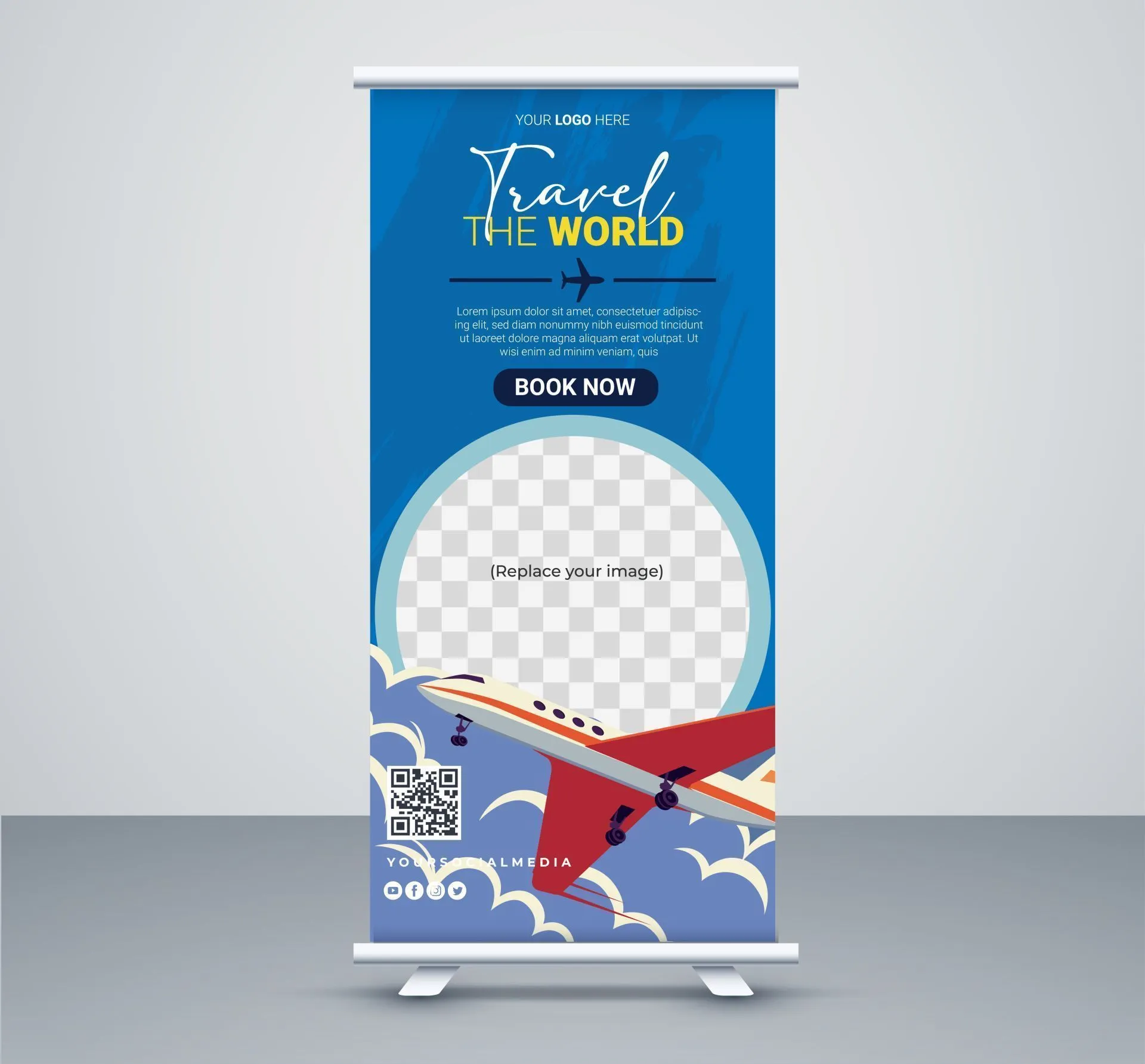 travel advertising roll up banner template airplane checkered decor 