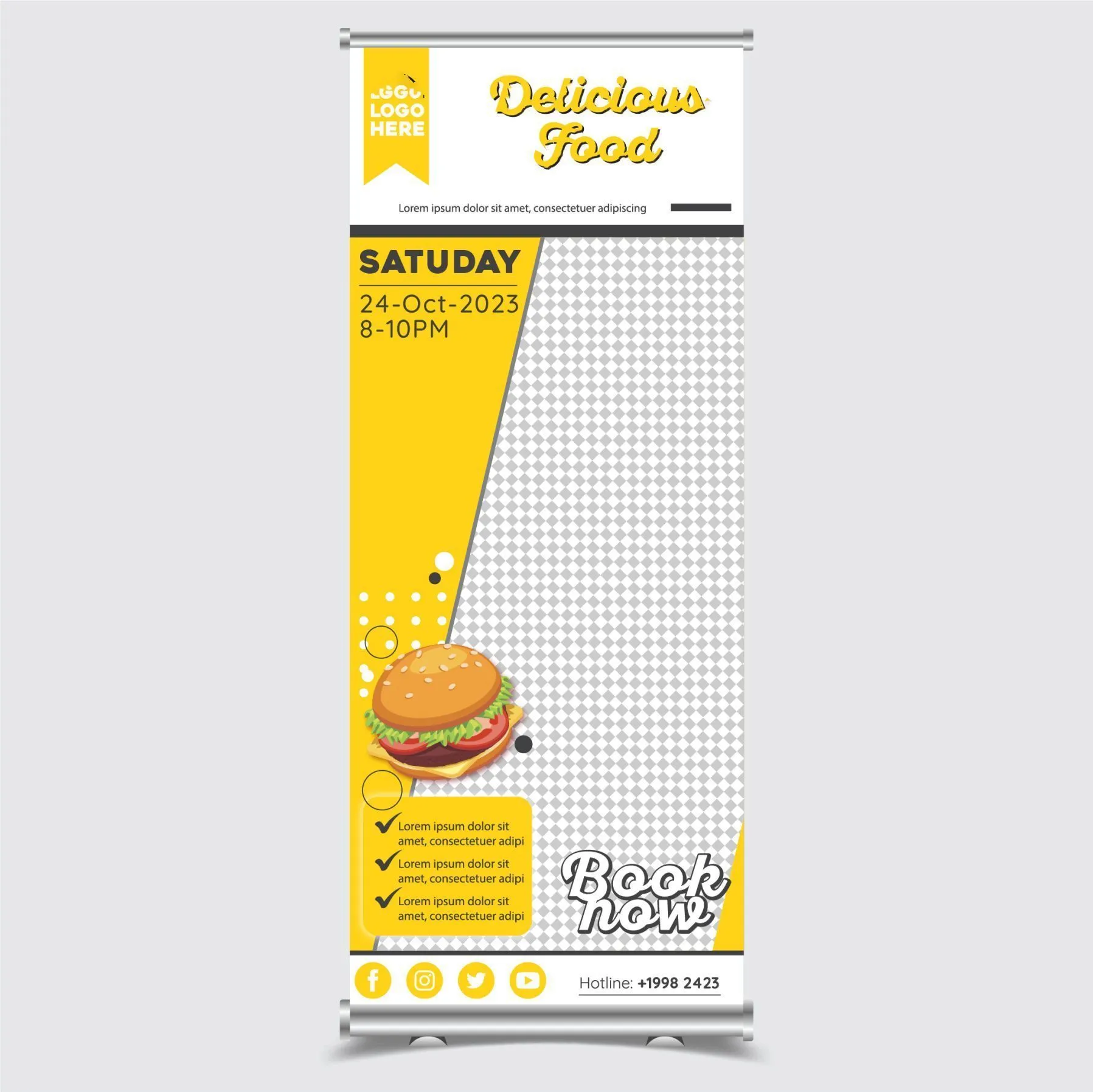 fast food roll up banner template checkered geometry 