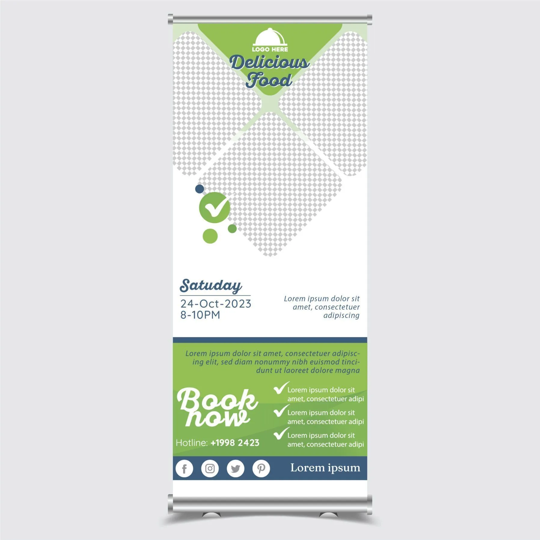  restaurant roll up banner template elegant checkered geometry 