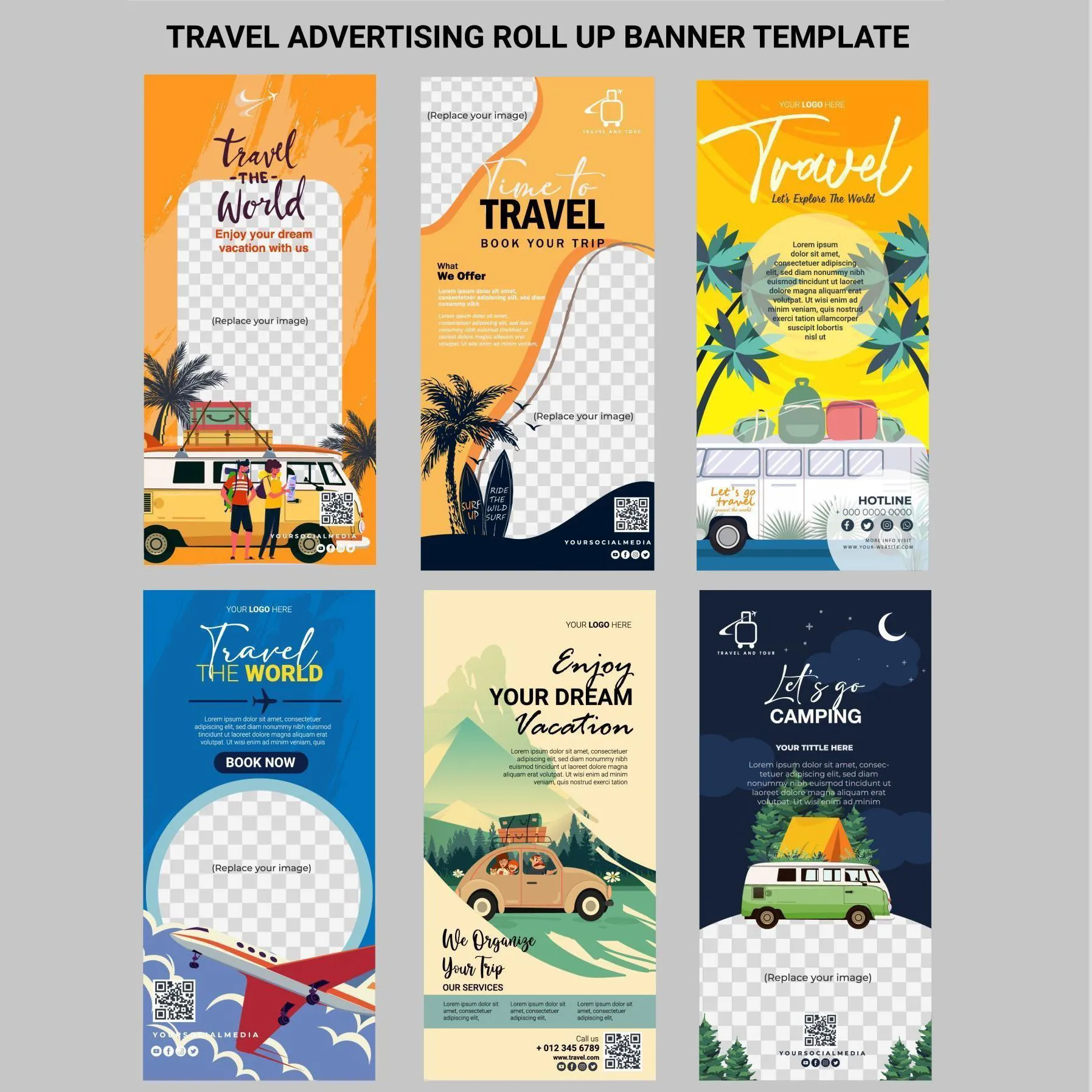 travel advertising roll up banner template flat classic 